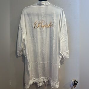 White Bridal Robe with Gold Embroidery dual tie to fit true to size. One Size